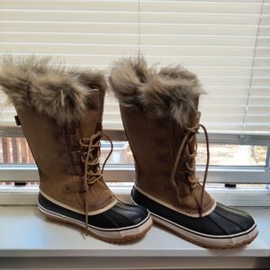 Ella Tan and Black Fur Winter Boots